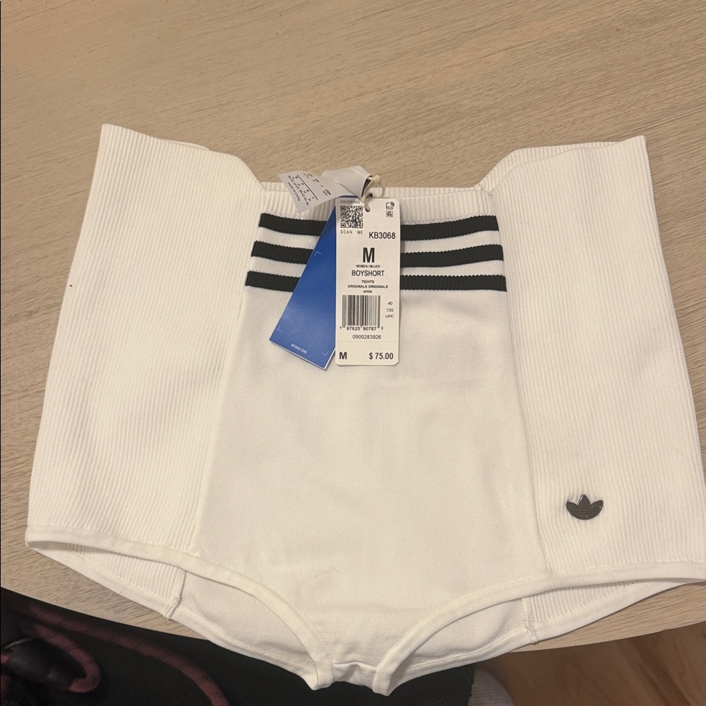 Adidas Women's White Boy Shorts with Black Stripes
